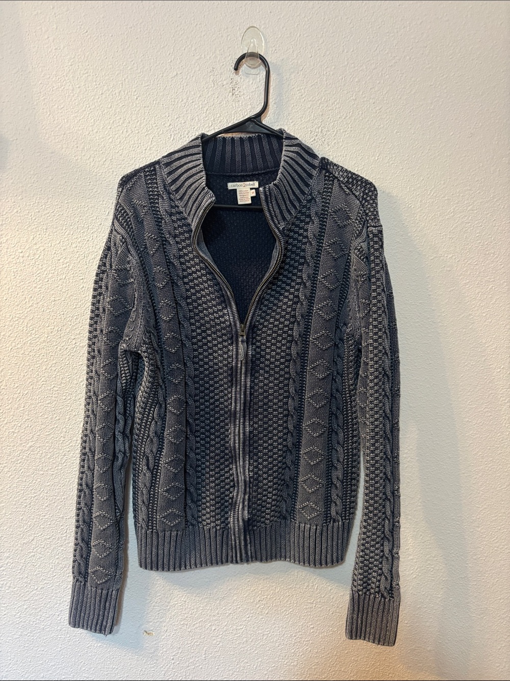 Carbon 2 Cobalt Cable Knit Zip-Up Cardigan Sweater - Charcoal Gray